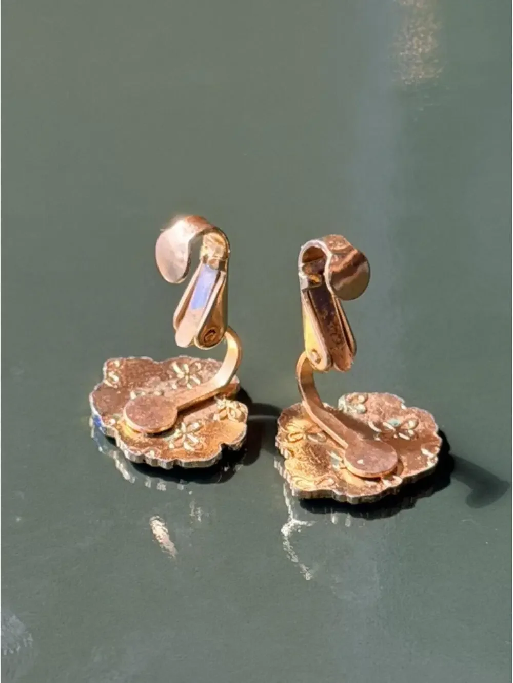Vintage Blue Cloisonné Flower Clip Earrings